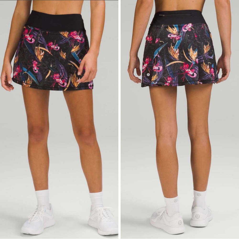 Lululemon Pace Rival Mid-Rise Skirt *Long Size 6 Veiled Floral Black Multi
